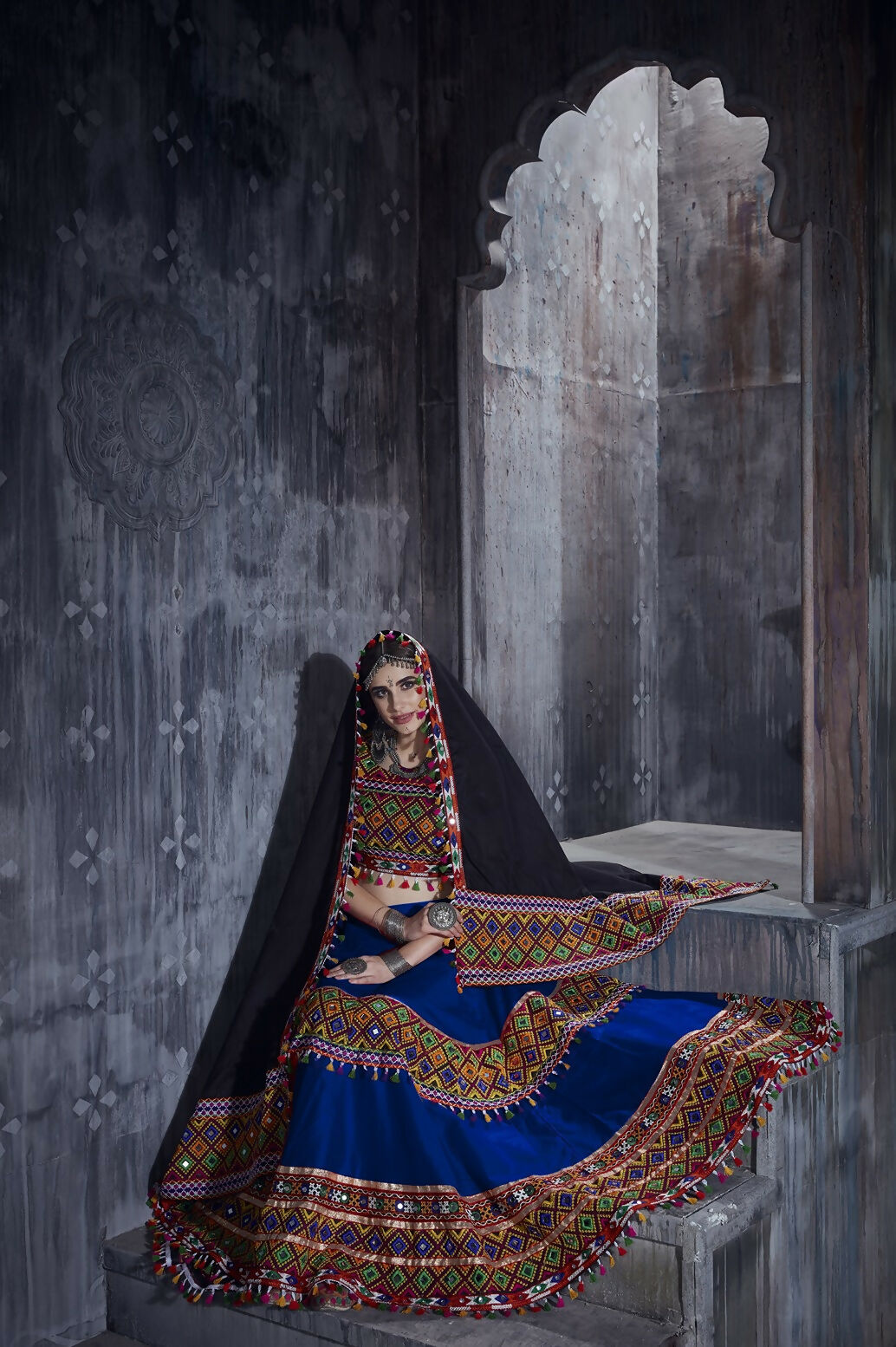 AI Fashion Blue Art Silk Designer Navratri Lehenga Choli Collection | Grocsy