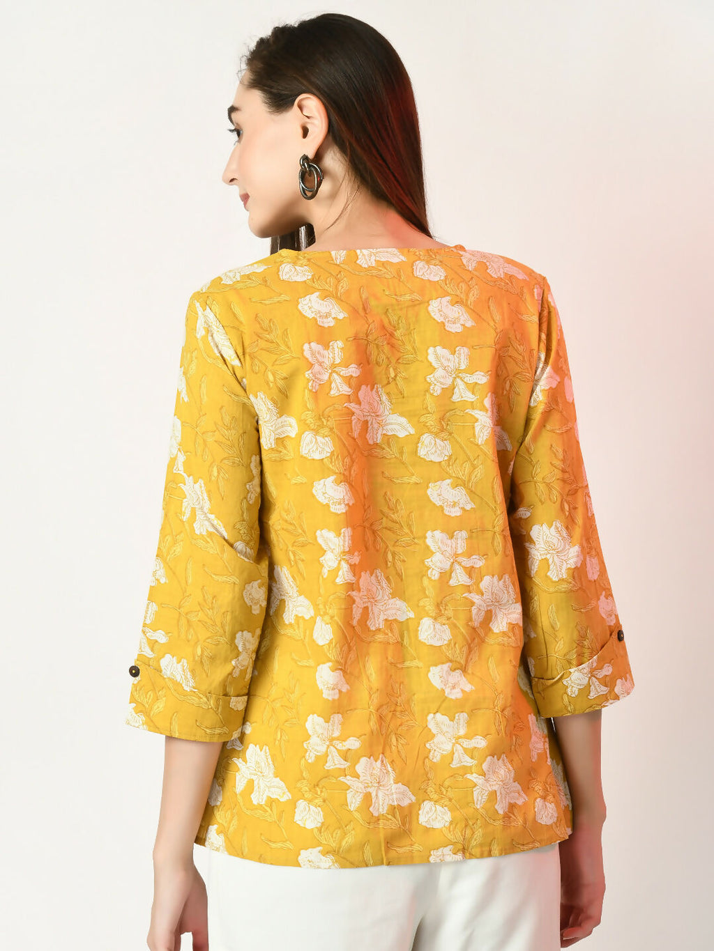 Myshka Women's Yellow Printed Top | Grocsy