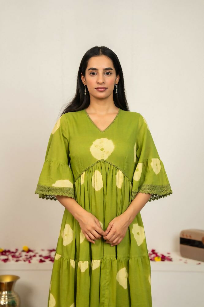 Joban Fashion Green Tie & Dye Cotton Dress | Grocsy