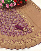 DEIANA'S Beautiful Designer Golden zari Soft Lichi Silk Saree - Wine | Grocsy