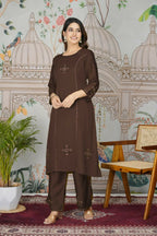 Festive Wear Ethnic Pure gaji silk with pocket inside kurti Brown Stitched Suit - Pihu | Grocsy
