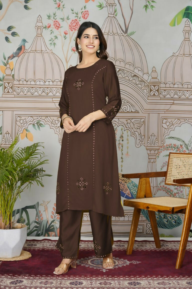 Festive Wear Ethnic Pure gaji silk with pocket inside kurti Brown Stitched Suit - Pihu | Grocsy