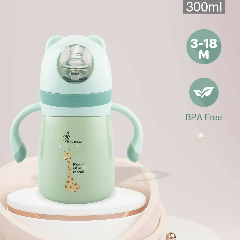 R for Rabbit Steebo Giffy Stainless Steel 2 in 1 Baby Spout Sipper Cup-Green(300ml) | Grocsy