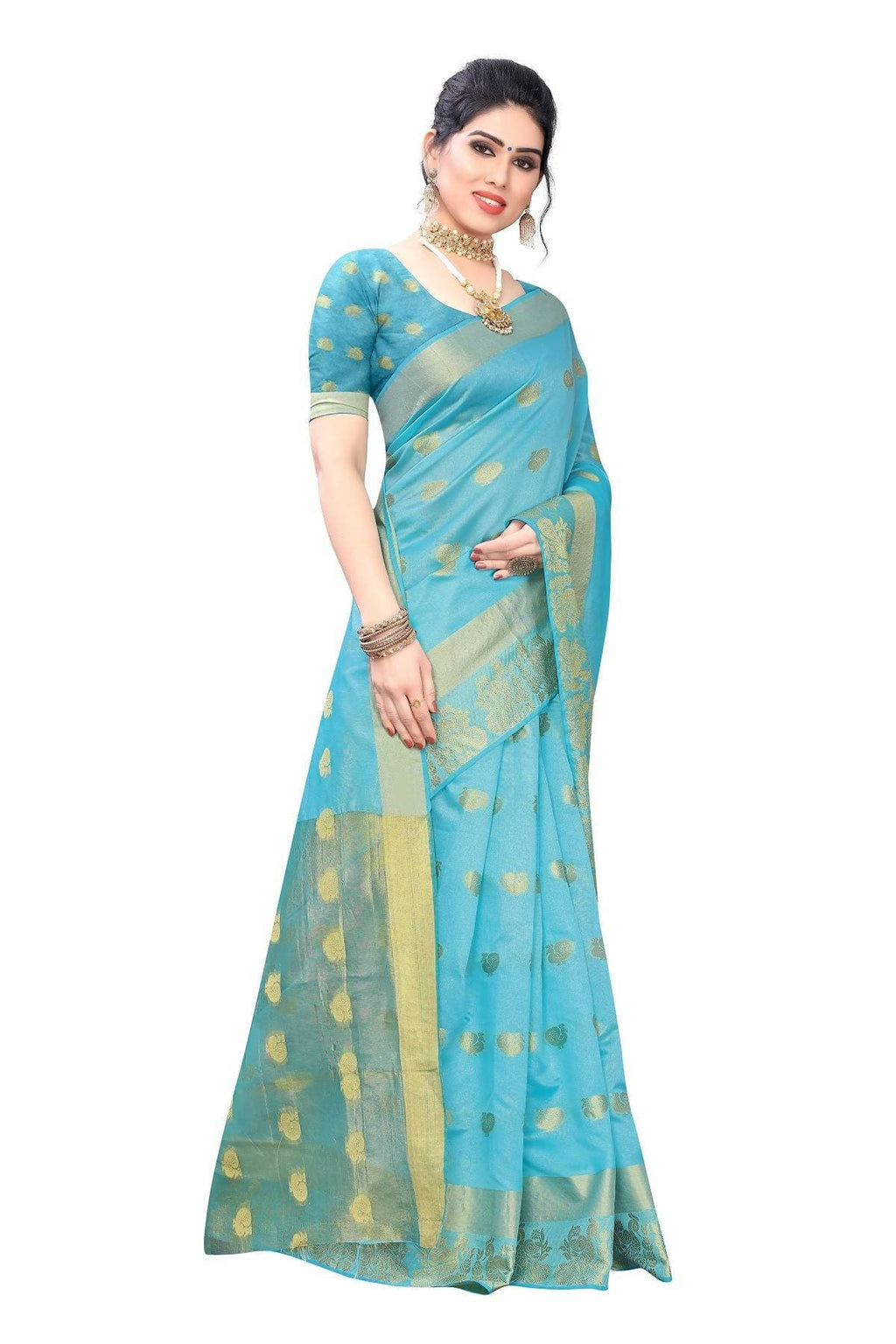 Vamika Banarasi Jacquard Weaving Sky Blue Saree | Grocsy