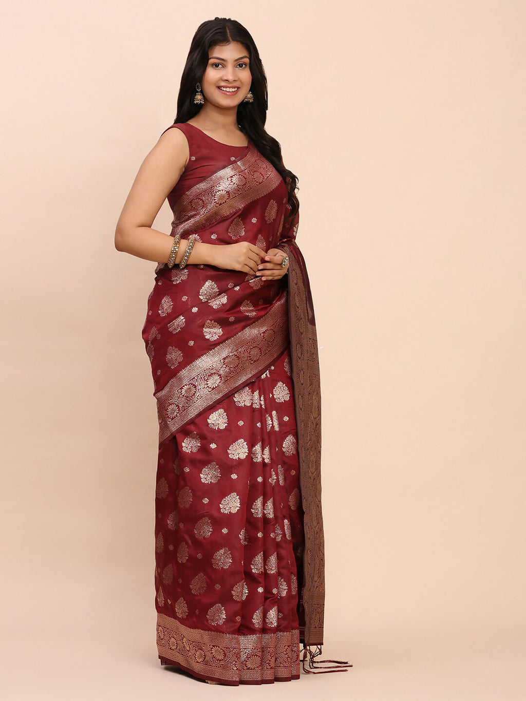 Shree Shyam Fashion Banarasi Silk Maroon Saree | Grocsy