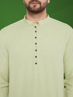Even Apparels Men's Solid Green Linen Kurta | Grocsy