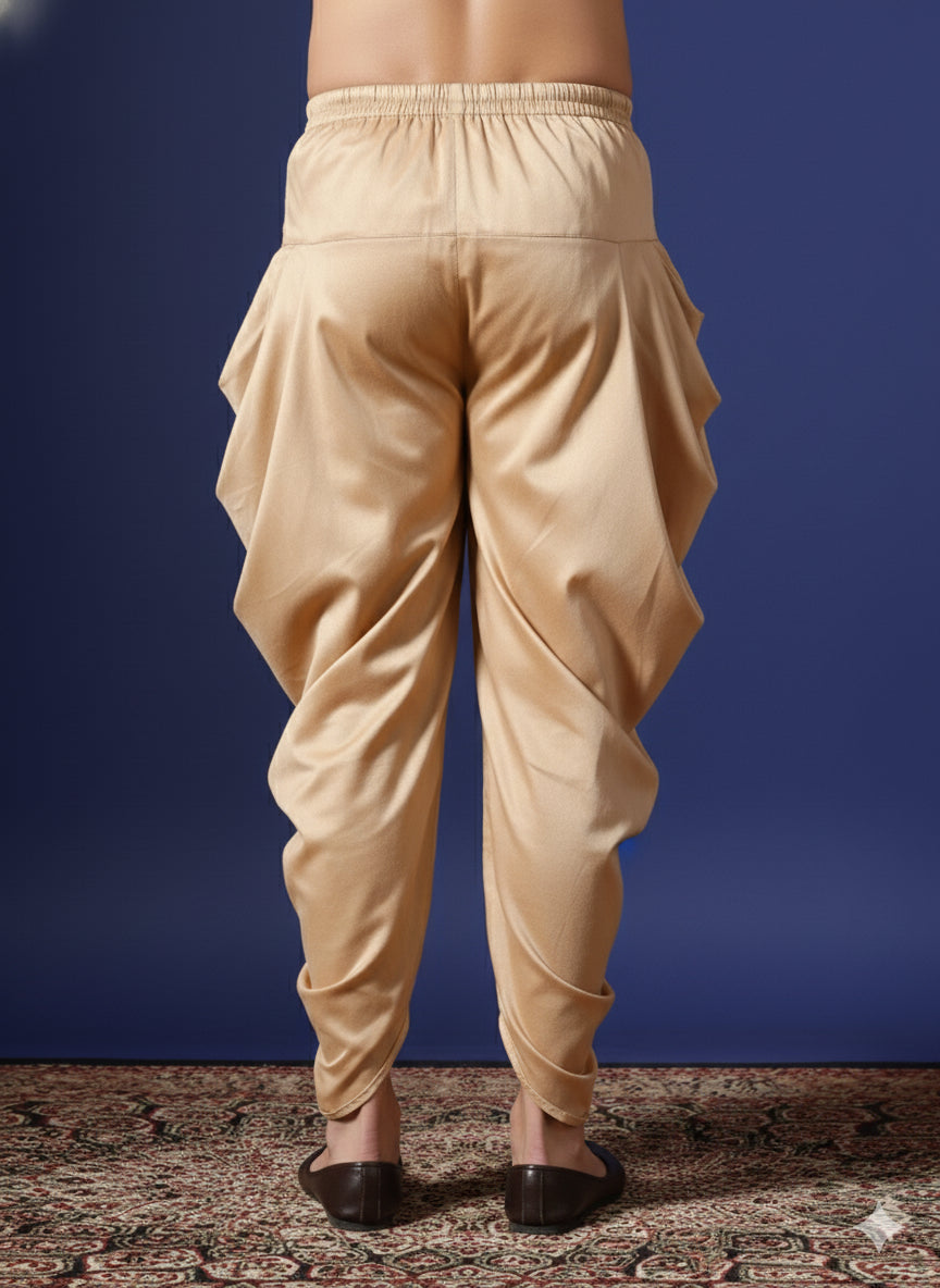 Zavaya Beige Plain Cotton Dhoti | Grocsy
