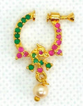 Pink & Green Peacock Bridal Nose Ring For Wedding | Grocsy