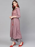 Yufta Women Mauve & Black Embroidered Kurta with Palazzo | Grocsy
