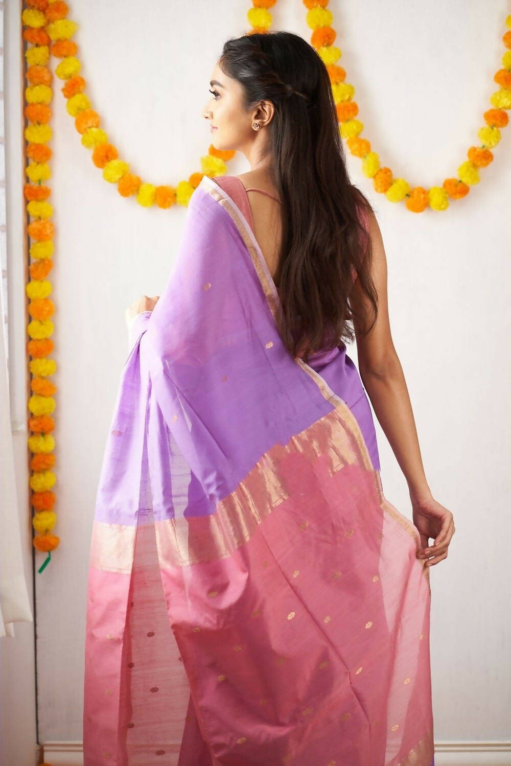DEIANA'S Beautiful Designer Golden zari Soft Cotton Saree - Lavender | Grocsy