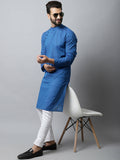 Even Apparels Blue Color Pure Cotton Men's Kurta With Band Collar (CHK1198) | Grocsy