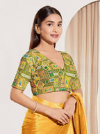 Joban Fashion Mehendi Green Viscose Rayon Padded Blouse With V Neck Elbow Sleeves | Grocsy