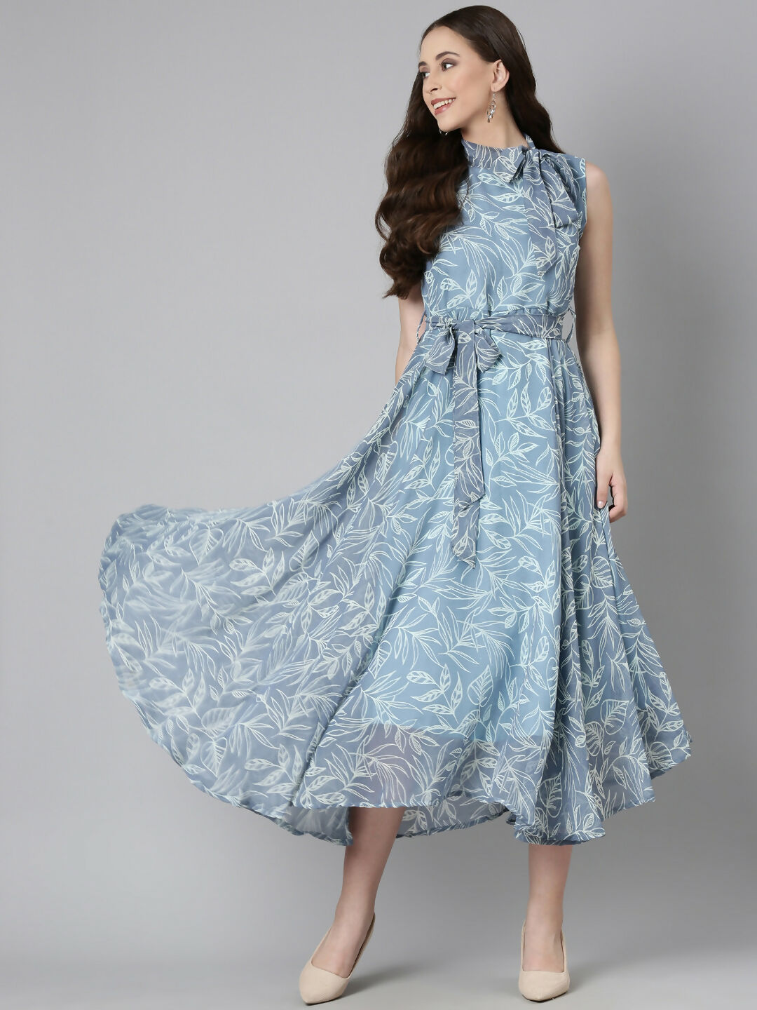 Souchii Grey Floral Chiffon Maxi Dress | Grocsy