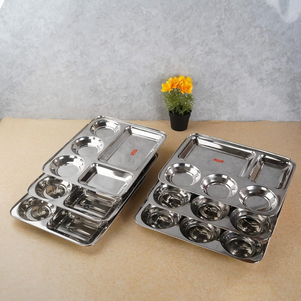 Sumeet Stainless Steel Rectangular 5 in 1 Compartment Lunch/Dinner Plate - small | Grocsy