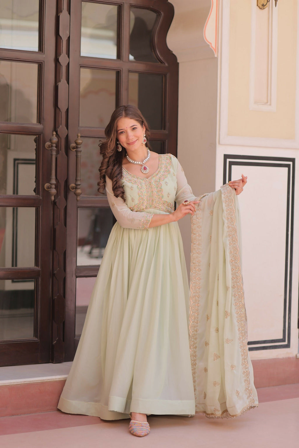 Joban Fashion Pista Georgette Sequence Embroidery Work Kurta Set | Grocsy