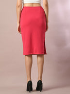 Myshka Women's Pink Solid Knee Length Party Embellished Skirts | Grocsy