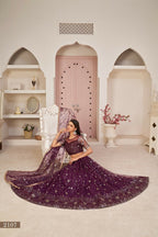 Eilara Women'S Wine Butterfly Net Thread With Zari Sandwich Sequence Embroidered Work Lehenga Choli For Festivals | Grocsy