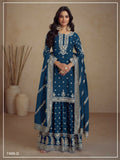 Vastranavya Glamorous Blue Chinon Palazzo Suit With Intricate Sequins Embroidery Work with Dupatta | Grocsy