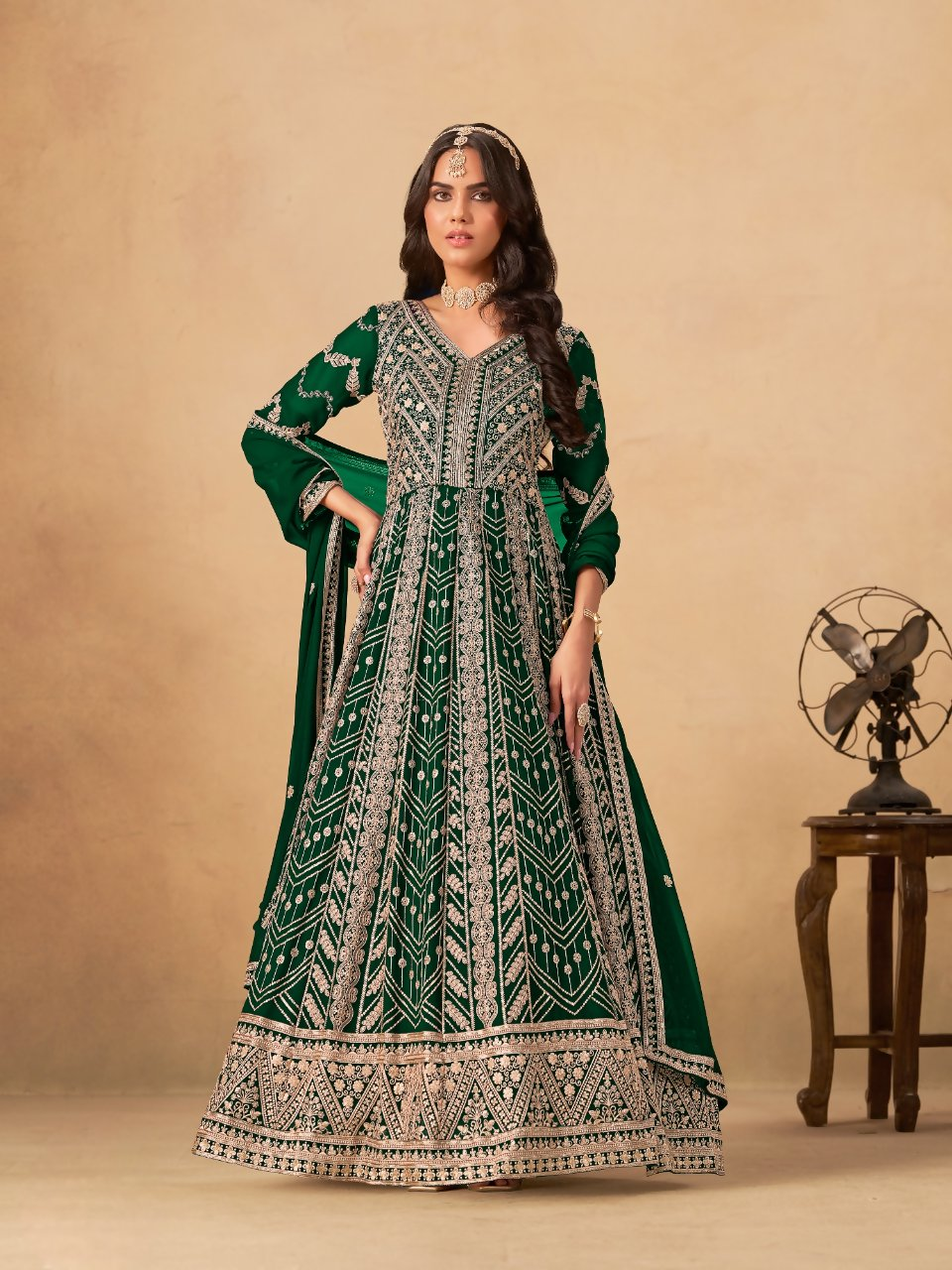 Anaita Green Faux Georgette Stitched Anarkali Suit with Heavy Embroidery Work | Grocsy