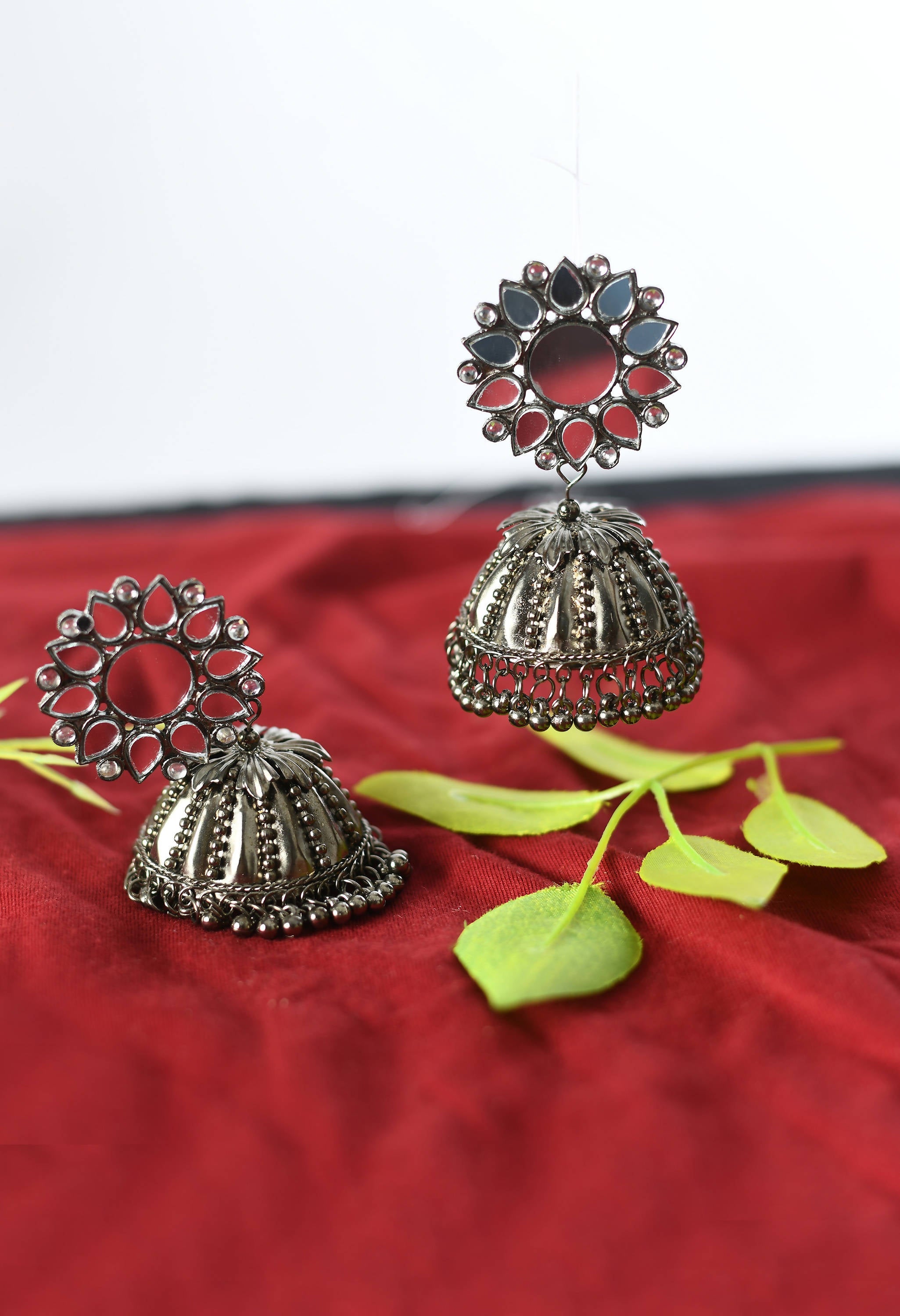 Mominos Fashion Johar Kamal Silver-Plated With Mirror Earrings Jhumkas | Grocsy