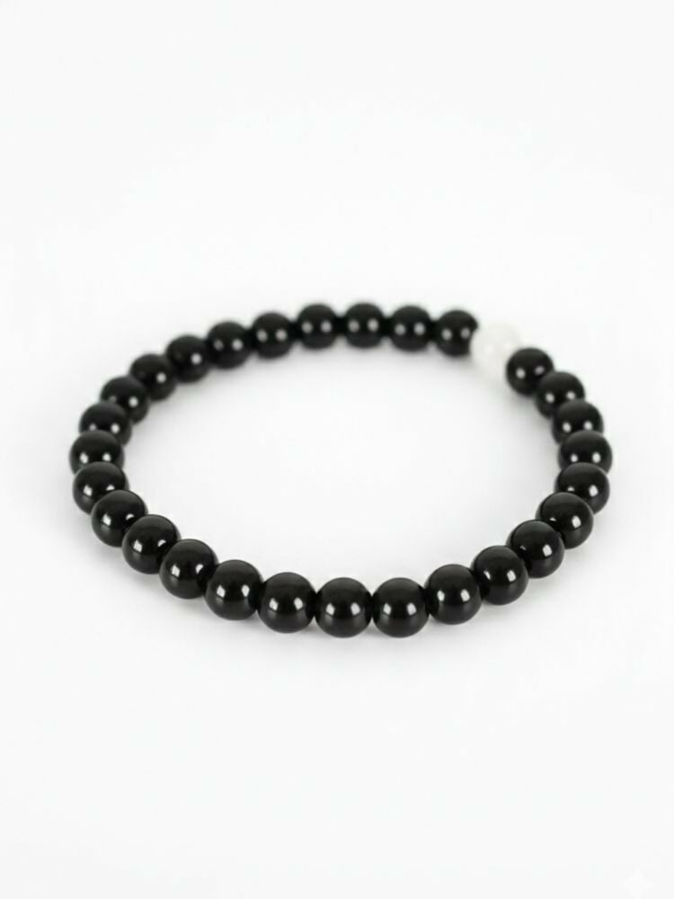 NVR Black & White Crystal Beaded Bracelet for Men & Women | Grocsy
