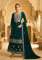 Anaita Dark Green Embroidered with Beads Velvet Stitched Plazo Suit | Grocsy