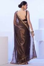 Brown C/H Net Solid Designer & Lace Work Saree - Samaa | Grocsy