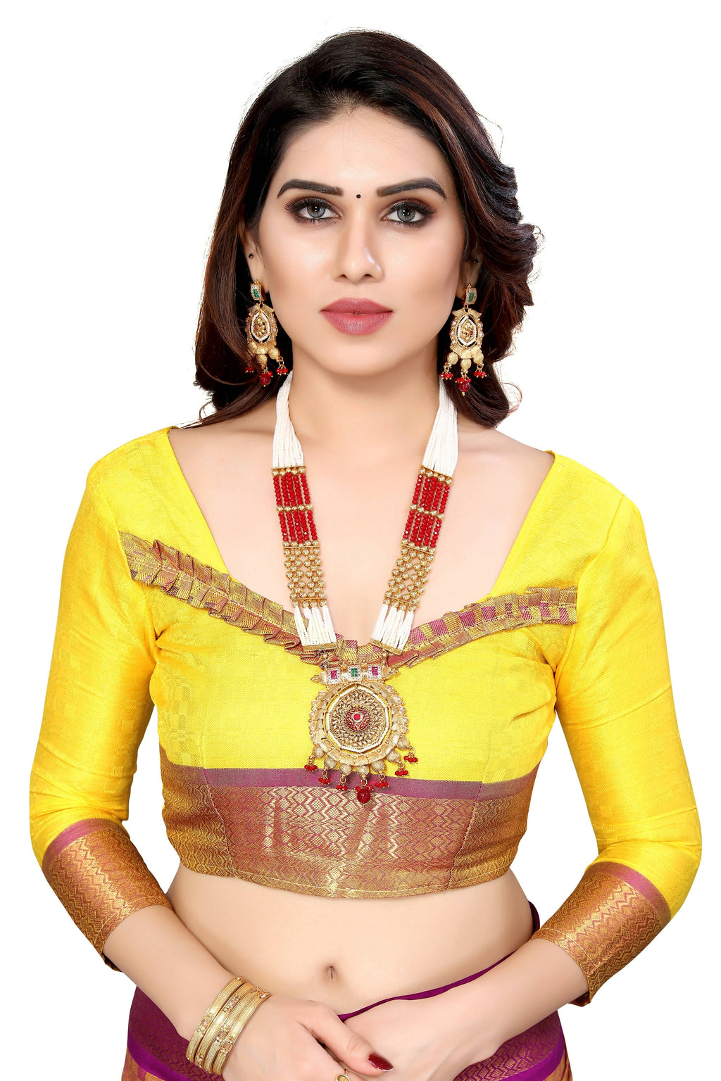 Vamika Weaving Yellow Cotton Silk Saree | Grocsy