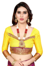 Vamika Weaving Yellow Cotton Silk Saree | Grocsy
