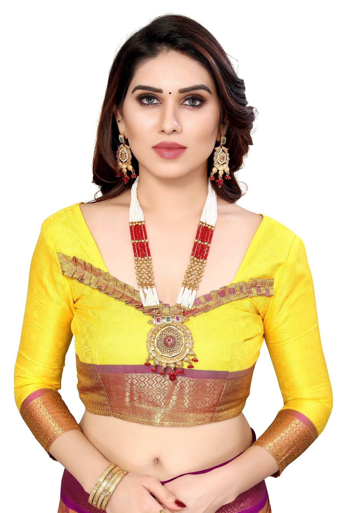Vamika Weaving Yellow Cotton Silk Saree | Grocsy