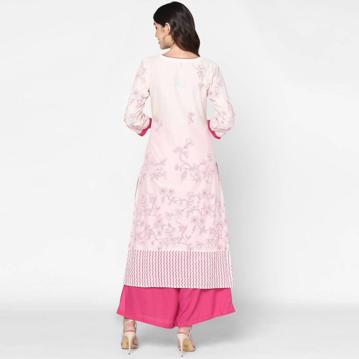 Cheera Hand Block Print Cream & Magenta Straight Kurta With Palazzo (MAAI-080K) | Grocsy