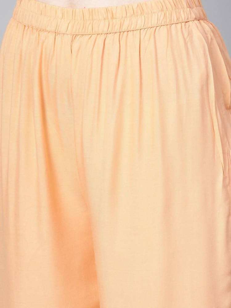 Yufta Women Sea Green & Peach Embroidered Kurta with Palazzo | Grocsy