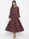 Miravan Women's Maroon Floral Bell Sleeves Anarkali Kurta | Grocsy