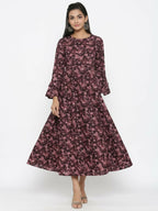 Miravan Women's Maroon Floral Bell Sleeves Anarkali Kurta | Grocsy