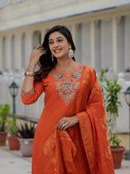 Lehenga Mart Designer Ready To Wear Kurta Pant With Dupatta For Women-Orange | Grocsy