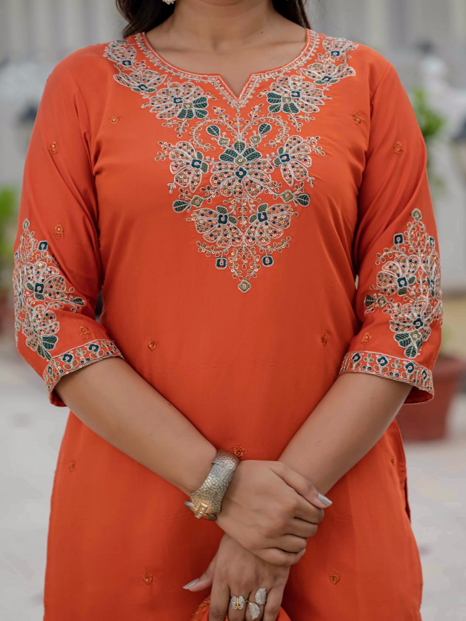 Lehenga Mart Designer Ready To Wear Kurta Pant With Dupatta For Women-Orange | Grocsy