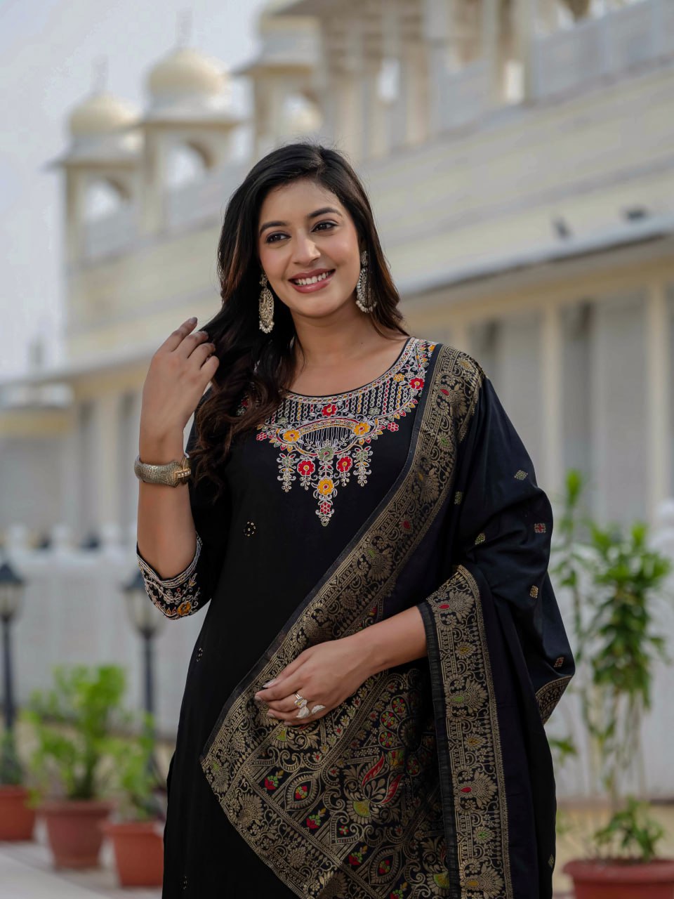 Lehenga Mart Designer Ready To Wear Kurta Pant With Dupatta For Women-Black | Grocsy