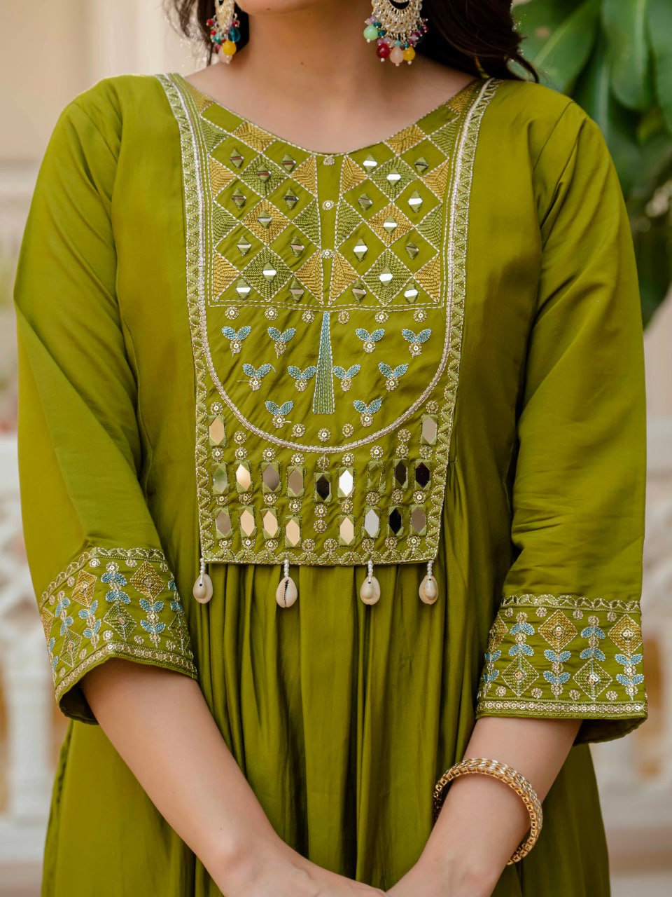 Lehenga Mart Designer Anarkali Suit Ready To Wear Kurta Pant With Dupatta For Women-Mehendi Green | Grocsy