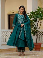 Lehenga Mart Designer Anarkali Suit Ready To Wear Kurta Pant With Dupatta For Women-Teal Green | Grocsy