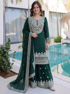 Lehenga Mart Designer Sharara Suit With Kurta Sharara Dupatta For Women-Dark Green | Grocsy