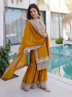 Lehenga Mart Designer Sharara Suit With Kurta Sharara Dupatta For Women-Mustard | Grocsy