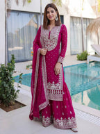 Lehenga Mart Designer Sharara Suit With Kurta Sharara Dupatta For Women-Pink | Grocsy