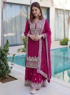 Lehenga Mart Designer Sharara Suit With Kurta Sharara Dupatta For Women-Pink | Grocsy
