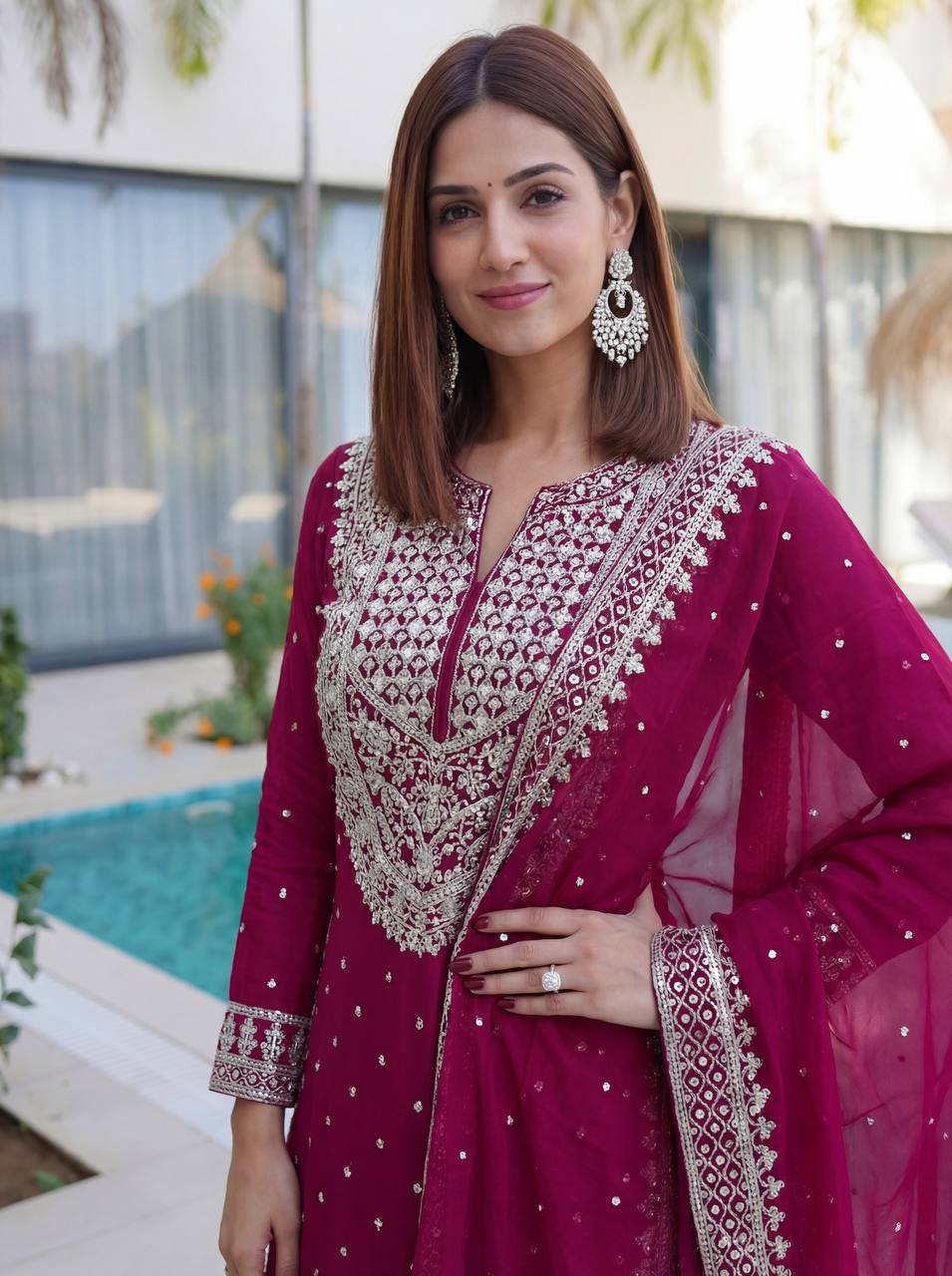 Lehenga Mart Designer Sharara Suit With Kurta Sharara Dupatta For Women-Pink | Grocsy