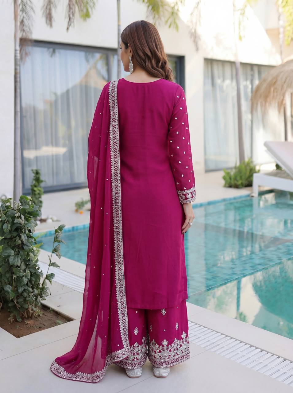 Lehenga Mart Designer Sharara Suit With Kurta Sharara Dupatta For Women-Pink | Grocsy