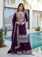 Lehenga Mart Designer Sharara Suit With Kurta Sharara Dupatta For Women-Purple | Grocsy