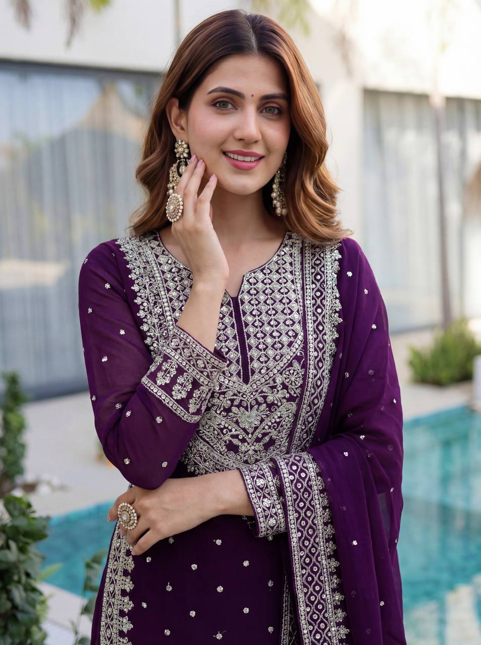 Lehenga Mart Designer Sharara Suit With Kurta Sharara Dupatta For Women-Purple | Grocsy