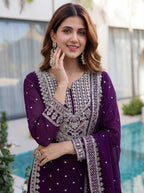 Lehenga Mart Designer Sharara Suit With Kurta Sharara Dupatta For Women-Purple | Grocsy