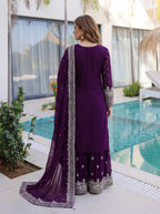 Lehenga Mart Designer Sharara Suit With Kurta Sharara Dupatta For Women-Purple | Grocsy