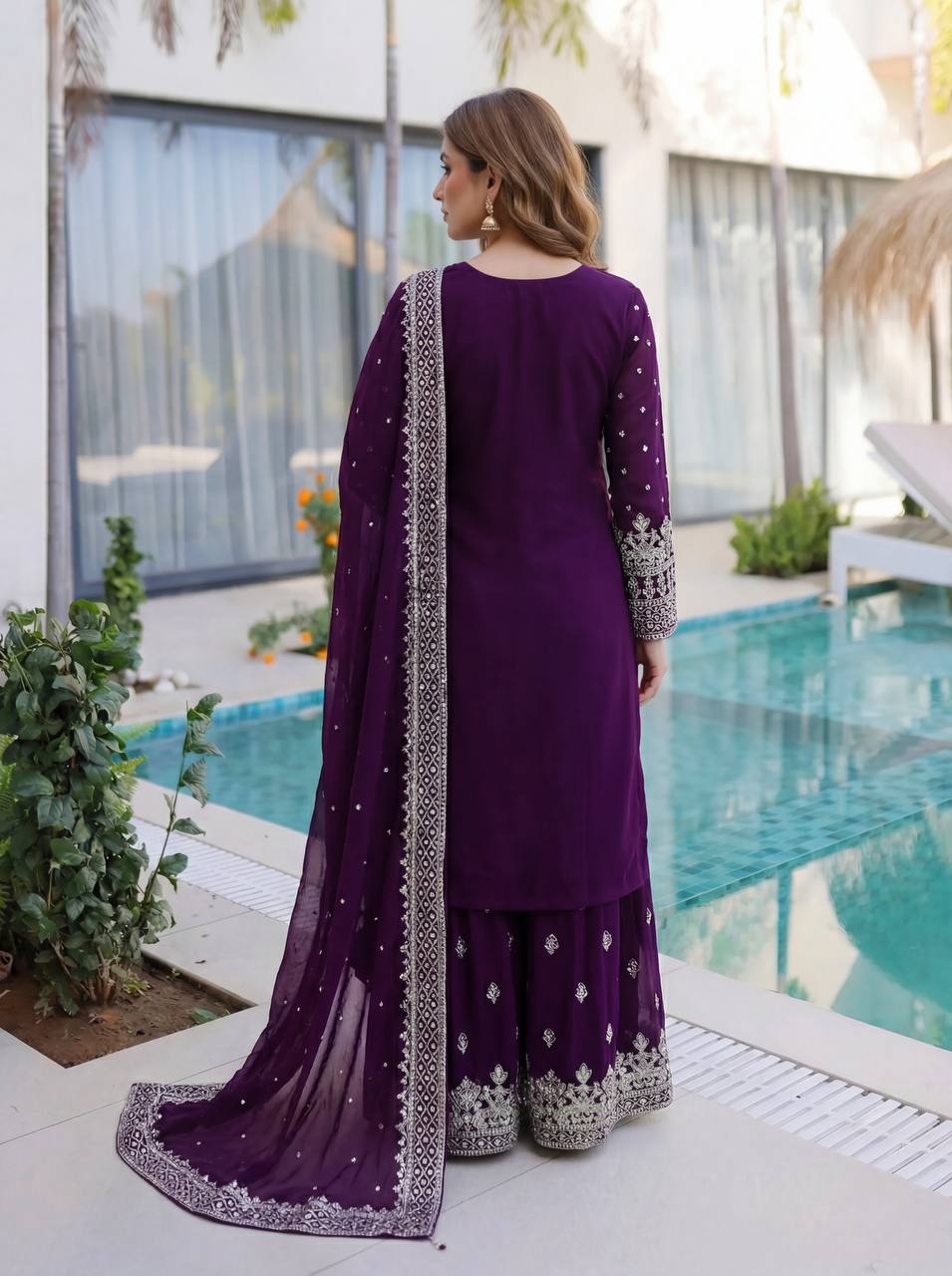 Lehenga Mart Designer Sharara Suit With Kurta Sharara Dupatta For Women-Purple | Grocsy
